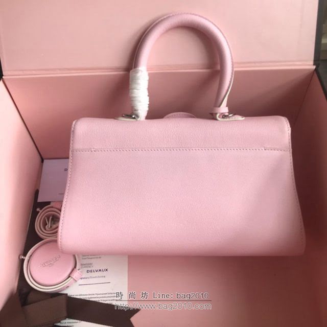 DELVAUX女包 2019春夏最新色 專櫃原廠皮 德爾沃女手提包 DS0028粉色銀扣 大號Delvaux單肩包  fcs1141